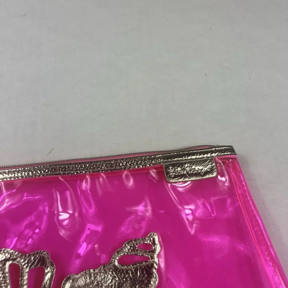 Lilly Pultizer Havana Pink Pouch Cosmetic Top Zip Travel Jelly Shell Clear Bag
